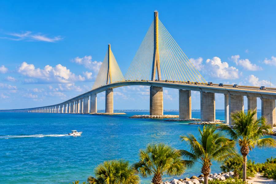 Sunshine Skyway Bridge crossing Tampa Bay on a clear day